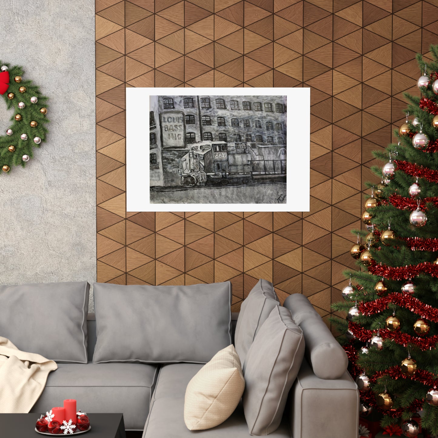 Train in front of warehouse (unframed print)