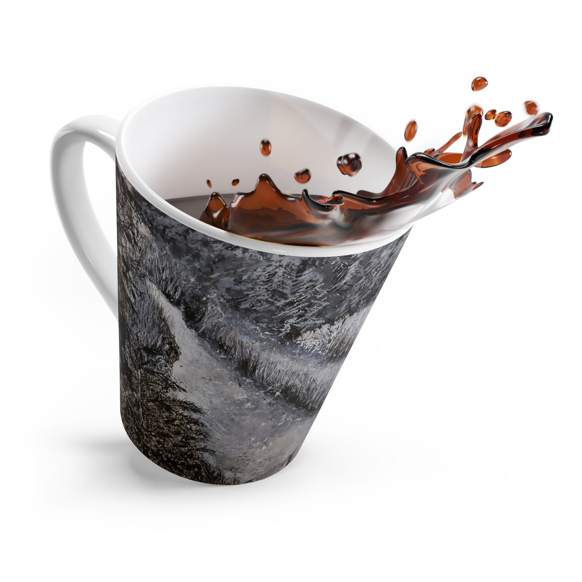 Black and White Forest Stream Latte Mug