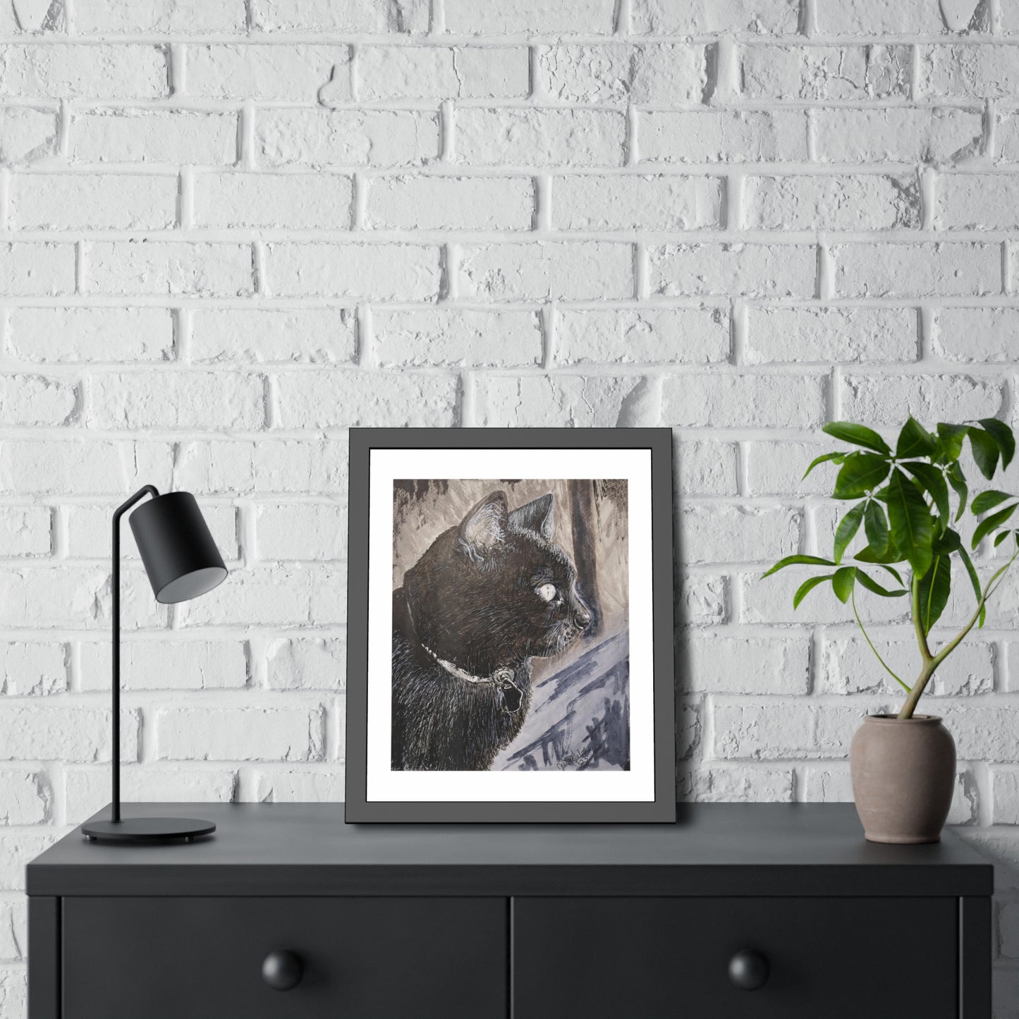 Cat in window (framed print)