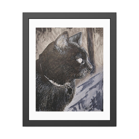 Cat in window (framed print)