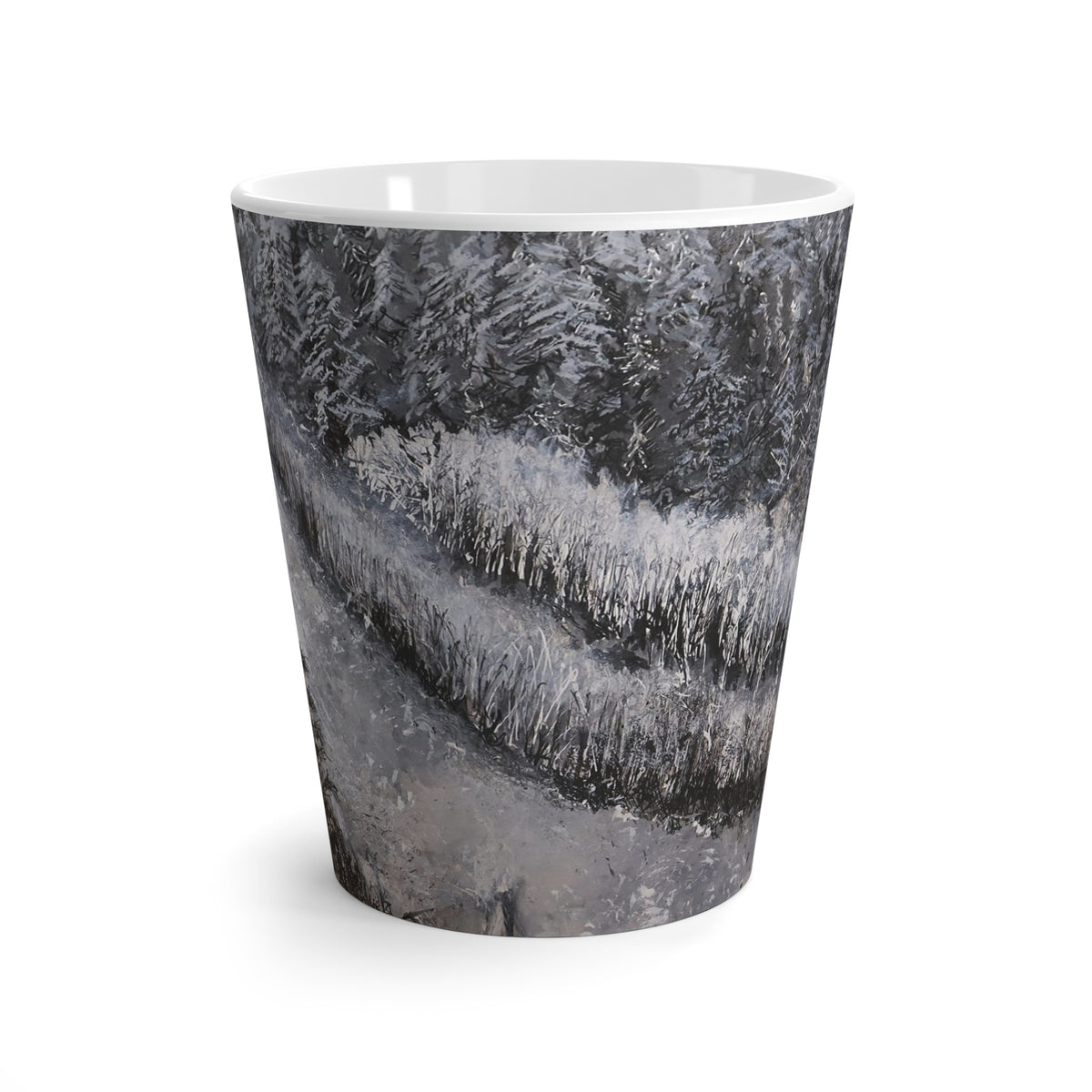 Black and White Forest Stream Latte Mug