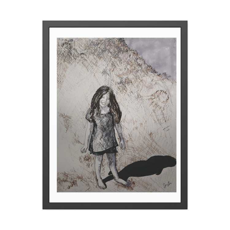 Girl on beach (framed print)