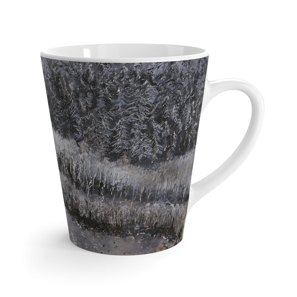 Black and White Forest Stream Latte Mug
