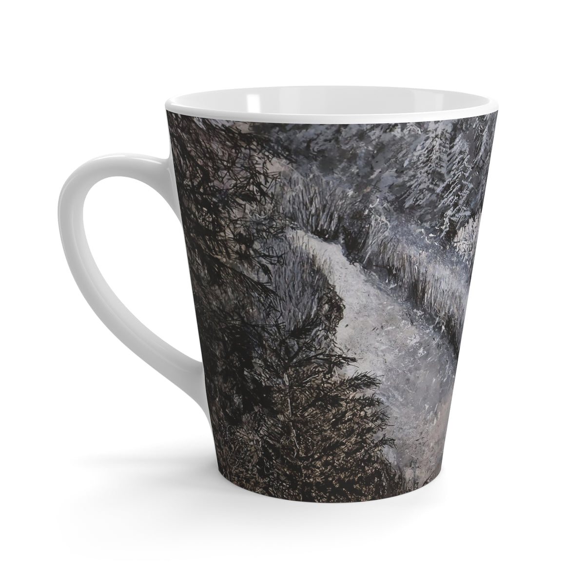 Black and White Forest Stream Latte Mug