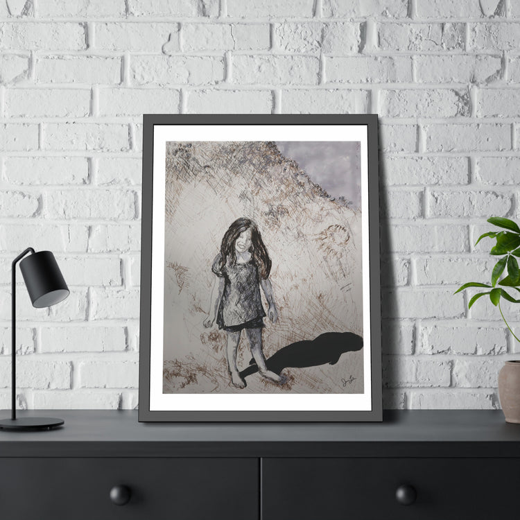 Girl on beach (framed print)