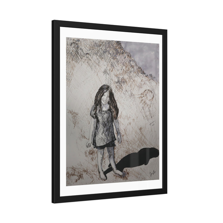 Girl on beach (framed print)