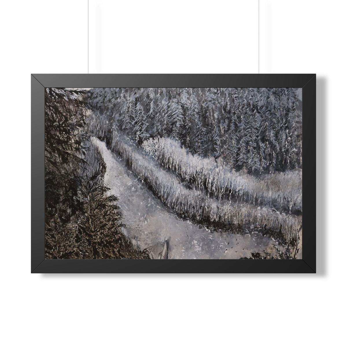 Framed Winter Forest Path Landscape Poster