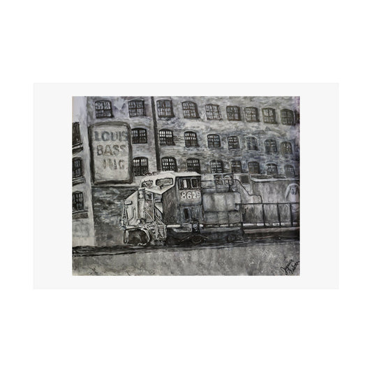 Train in front of warehouse (unframed print)