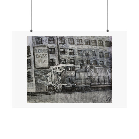 Train in front of warehouse (unframed print)